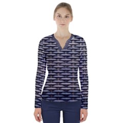 Desktop Pattern Abstract Fabric V-neck Long Sleeve Top by Nexatart