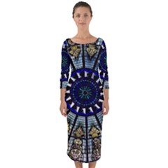 Pattern Art Form Architecture Quarter Sleeve Midi Bodycon Dress