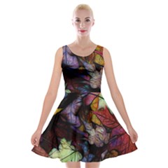 Fall Leaves Abstract Velvet Skater Dress by bloomingvinedesign