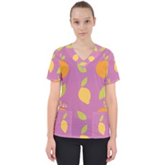 Seamlessly Pattern Fruits Fruit Women s V-neck Scrub Top by Nexatart