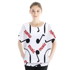 Music Letters Word Headphones Note Batwing Chiffon Blouse