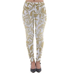 Gold Vintage Rococo Model Patern Lightweight Velour Leggings