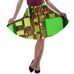 Blocks Cubes Construction Design A-line Skater Skirt by Nexatart