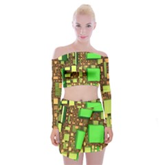 Blocks Cubes Construction Design Off Shoulder Top With Mini Skirt Set by Nexatart