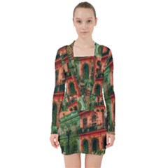 Havana Cuba Architecture Capital V-neck Bodycon Long Sleeve Dress by Nexatart