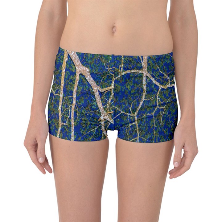 Green Leaves Blue Background Night Reversible Boyleg Bikini Bottoms