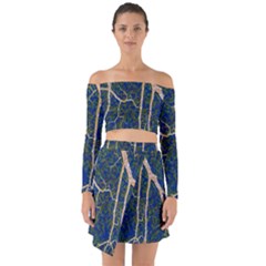 Green Leaves Blue Background Night Off Shoulder Top With Skirt Set by Nexatart