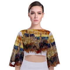 Architecture Castle Fairy Castle Tie Back Butterfly Sleeve Chiffon Top by Nexatart