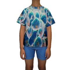 Hydrangeas Blossom Bloom Blue Kids  Short Sleeve Swimwear by Nexatart