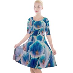 Hydrangeas Blossom Bloom Blue Quarter Sleeve A-line Dress