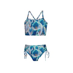 Hydrangeas Blossom Bloom Blue Girls  Tankini Swimsuit