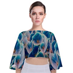 Hydrangeas Blossom Bloom Blue Tie Back Butterfly Sleeve Chiffon Top by Nexatart