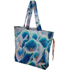 Hydrangeas Blossom Bloom Blue Drawstring Tote Bag by Nexatart