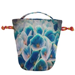 Hydrangeas Blossom Bloom Blue Drawstring Bucket Bag by Nexatart