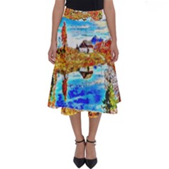 Lake Chalet Mountain Art Perfect Length Midi Skirt by Nexatart