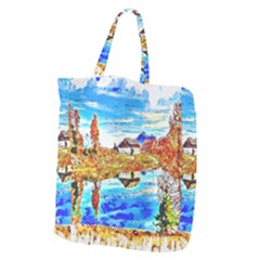 Lake Chalet Mountain Art Giant Grocery Tote by Nexatart