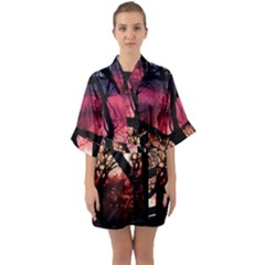 Fall Sunset Through The Trees Quarter Sleeve Kimono Robe by bloomingvinedesign