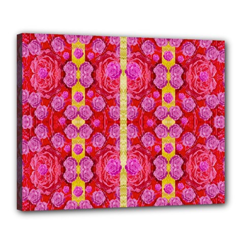 Roses And Butterflies On Ribbons As A Gift Of Love Canvas 20  X 16  (stretched) by pepitasart