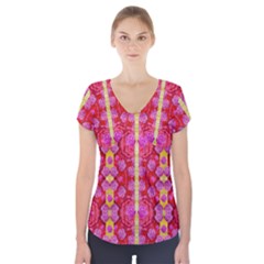 Roses And Butterflies On Ribbons As A Gift Of Love Short Sleeve Front Detail Top