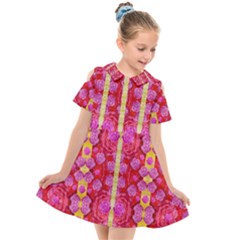 Roses And Butterflies On Ribbons As A Gift Of Love Kids  Short Sleeve Shirt Dress by pepitasart