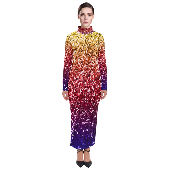 Rainbow Glitter Graphic Turtleneck Maxi Dress