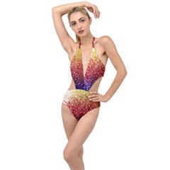 Rainbow Glitter Graphic Plunging Cut Out Swimsuit
