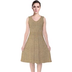 Burlap Coffee Sack Grunge Knit Look V-neck Midi Sleeveless Dress 