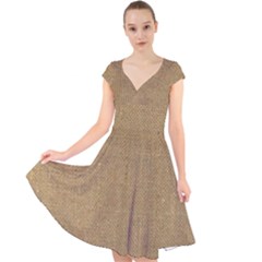 Burlap Coffee Sack Grunge Knit Look Cap Sleeve Front Wrap Midi Dress