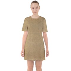 Burlap Coffee Sack Grunge Knit Look Sixties Short Sleeve Mini Dress by dressshop