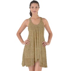 Burlap Coffee Sack Grunge Knit Look Show Some Back Chiffon Dress