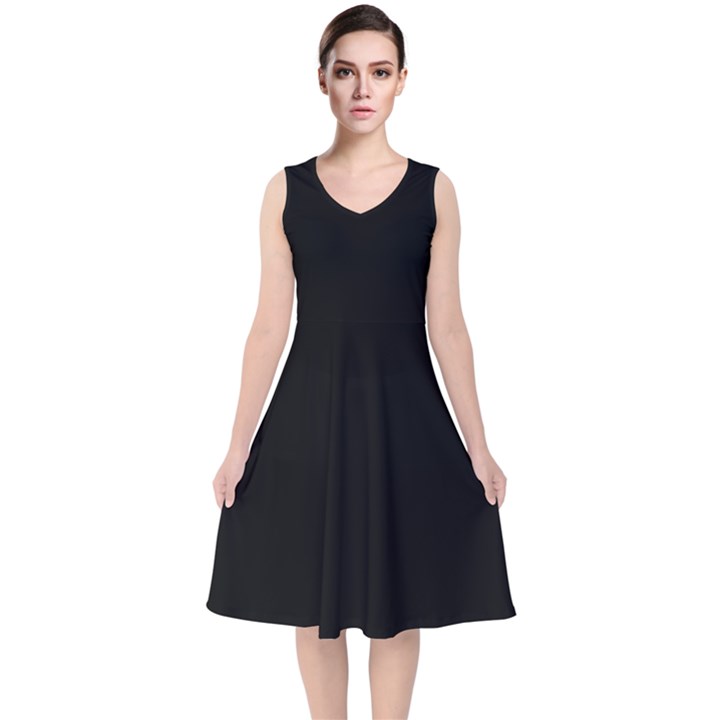 Define Black V-Neck Midi Sleeveless Dress 