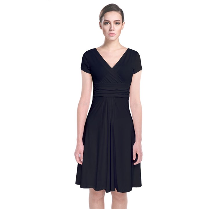 Define Black Short Sleeve Front Wrap Dress