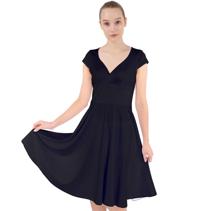 Define Black Cap Sleeve Front Wrap Midi Dress