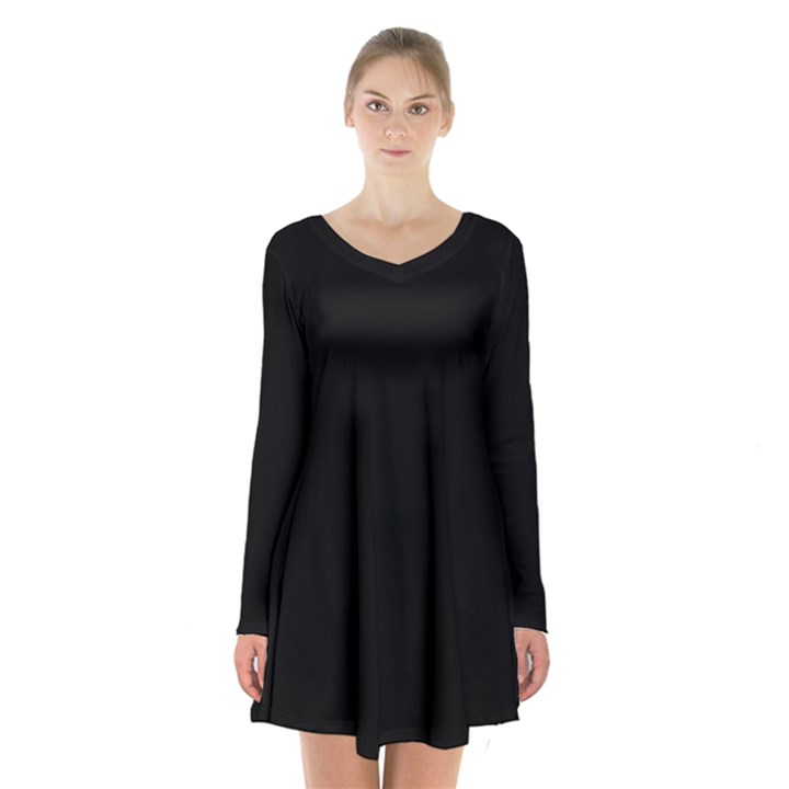 Define Black Long Sleeve Velvet V-neck Dress