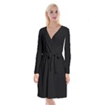 Define Black Long Sleeve Velvet Front Wrap Dress