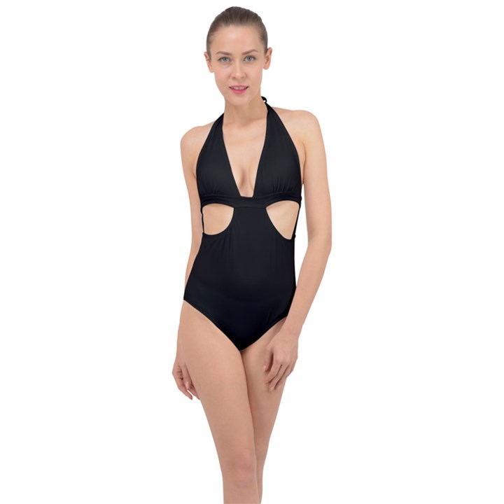 Define Black Halter Front Plunge Swimsuit
