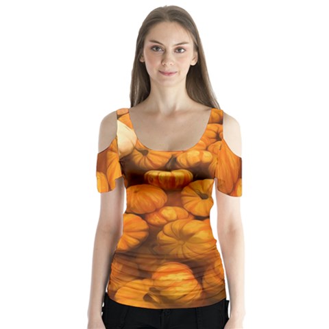 Pumpkins Tiny Gourds Pile Butterfly Sleeve Cutout Tee  by bloomingvinedesign