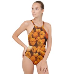 Pumpkins Tiny Gourds Pile High Neck One Piece Swimsuit by bloomingvinedesign