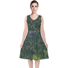 Apple Tree Close Up V-neck Midi Sleeveless Dress  by bloomingvinedesign