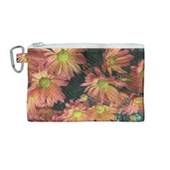 Cream And Pink Fall Flowers Canvas Cosmetic Bag (medium) by bloomingvinedesign