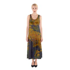 Yellow Fall Leaves And Branches Sleeveless Maxi Dress