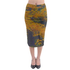 Yellow Fall Leaves And Branches Midi Pencil Skirt