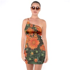 Orange Fall Mums One Soulder Bodycon Dress by bloomingvinedesign