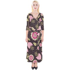 Flowers Wallpaper Floral Decoration Quarter Sleeve Wrap Maxi Dress