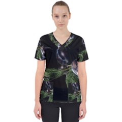 Plums Photo Art Fractalius Fruit Women s V-neck Scrub Top