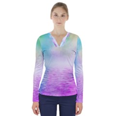 Background Art Abstract Watercolor V-neck Long Sleeve Top by Sapixe