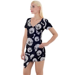 Halloween Skull Pattern Short Sleeve Asymmetric Mini Dress by Valentinaart