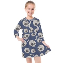 Halloween Skull Pattern Kids  Quarter Sleeve Shirt Dress by Valentinaart