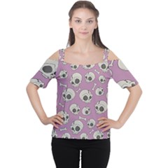 Halloween Skull Pattern Cutout Shoulder Tee