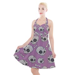 Halloween Skull Pattern Halter Party Swing Dress  by Valentinaart